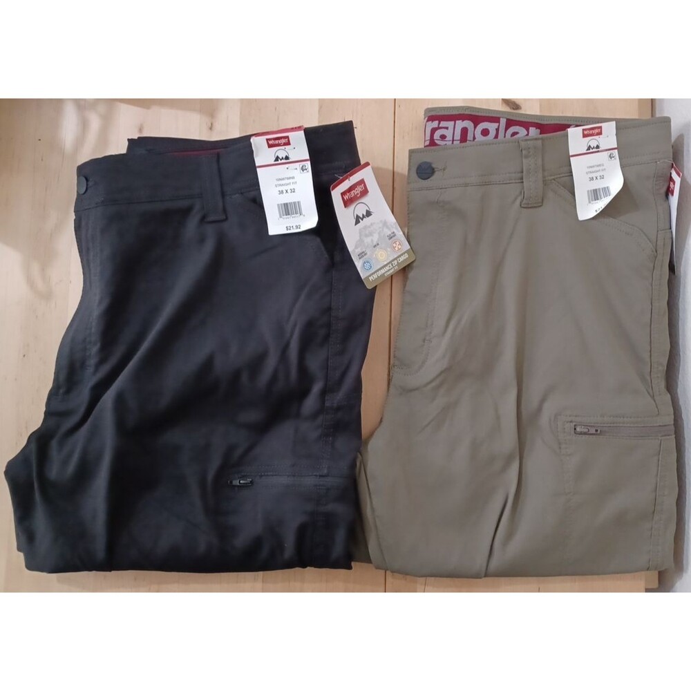 2 NWT MEN'S Wrangler Cargo Straight Fit Pant Nylon Performance Flex Waist 38x32